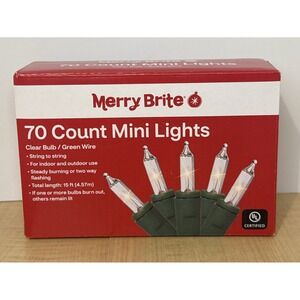 Merry Brite 70 Ct Clear Mini Lights Green Wire Indoor Outdoor UL
